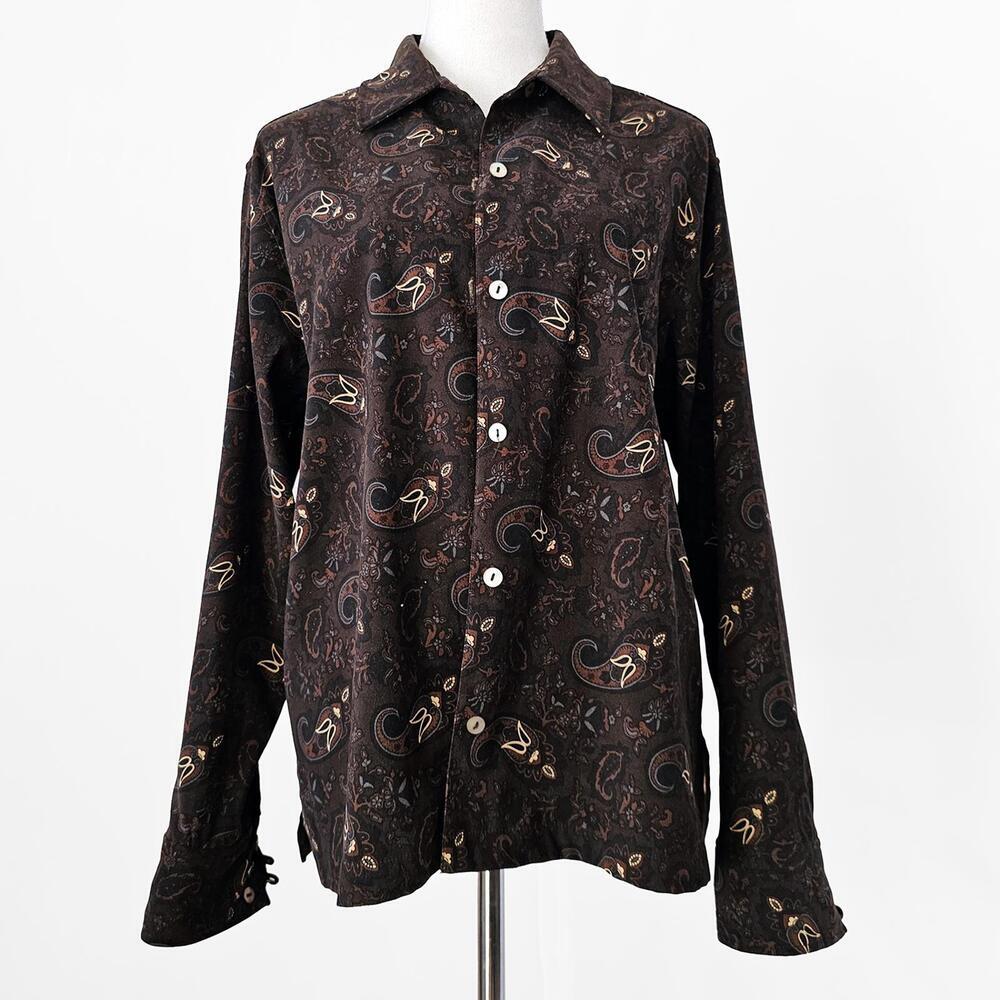 La Cabana Women's Long Sleeve Shirt XL Brown Paisley Pattern Button Up Shacket